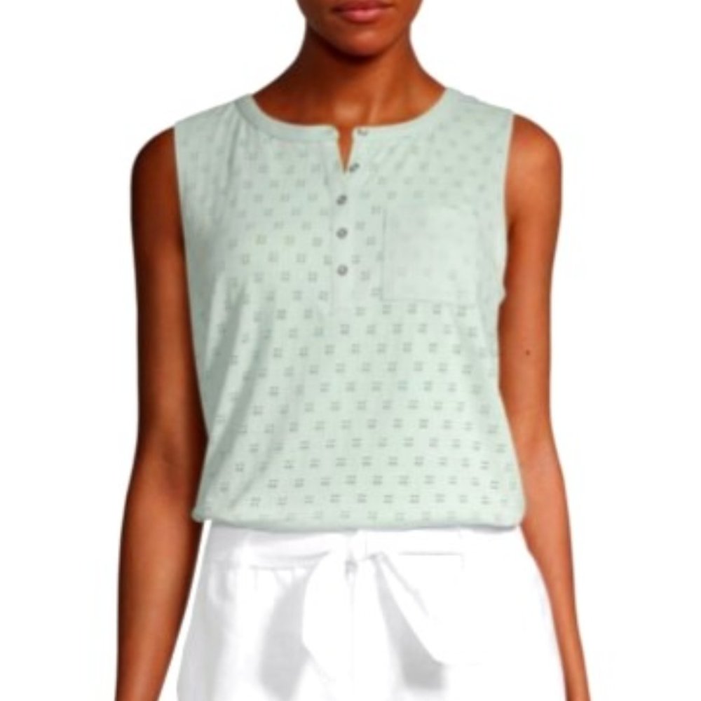 💖💖NWT LIZ CLAIBORNE CREW NECK HENLEY TANK TOP (SEAGREEN / S)